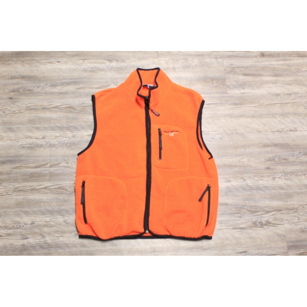 Polo Sport Ralph Lauren Fleece Vest Men's Large Orange Full Zip Mock Neck Retro